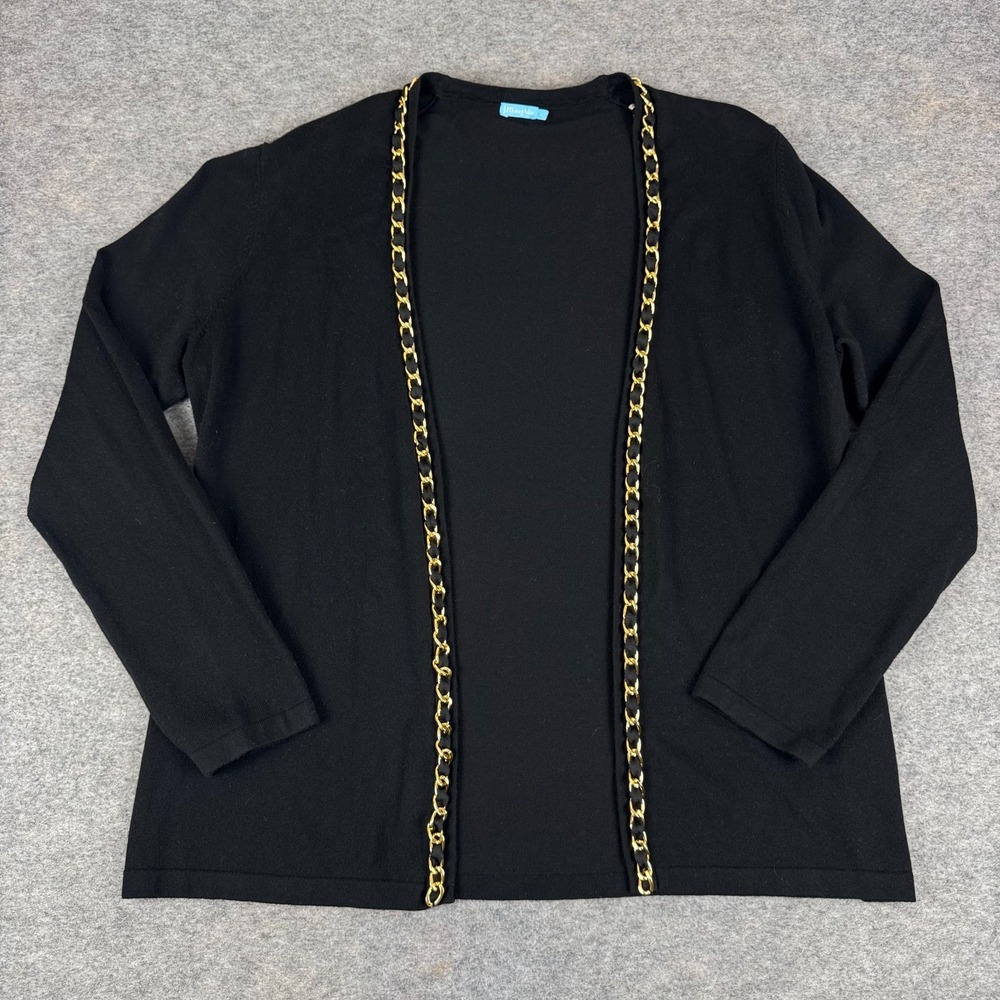 J McLaughlin Chain Trim‎ Open Front Cardigan Black Womens Large L
